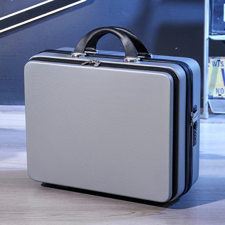 compact hard-shell travel vanity makeup case with TSA combination lock and dual-zip compartments Bowlift