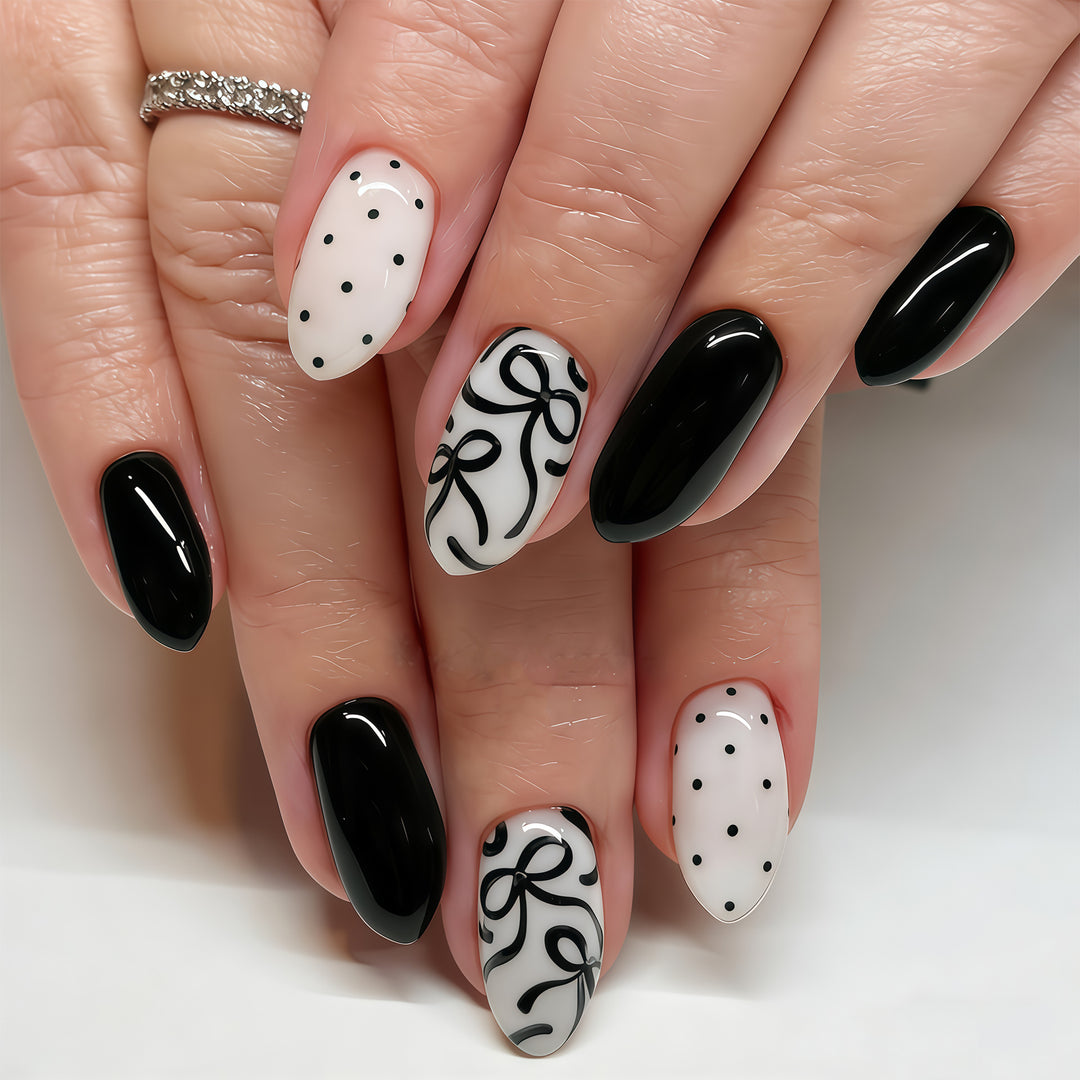 Artistic Press-On Nail Set with Bow Designs Bowlift