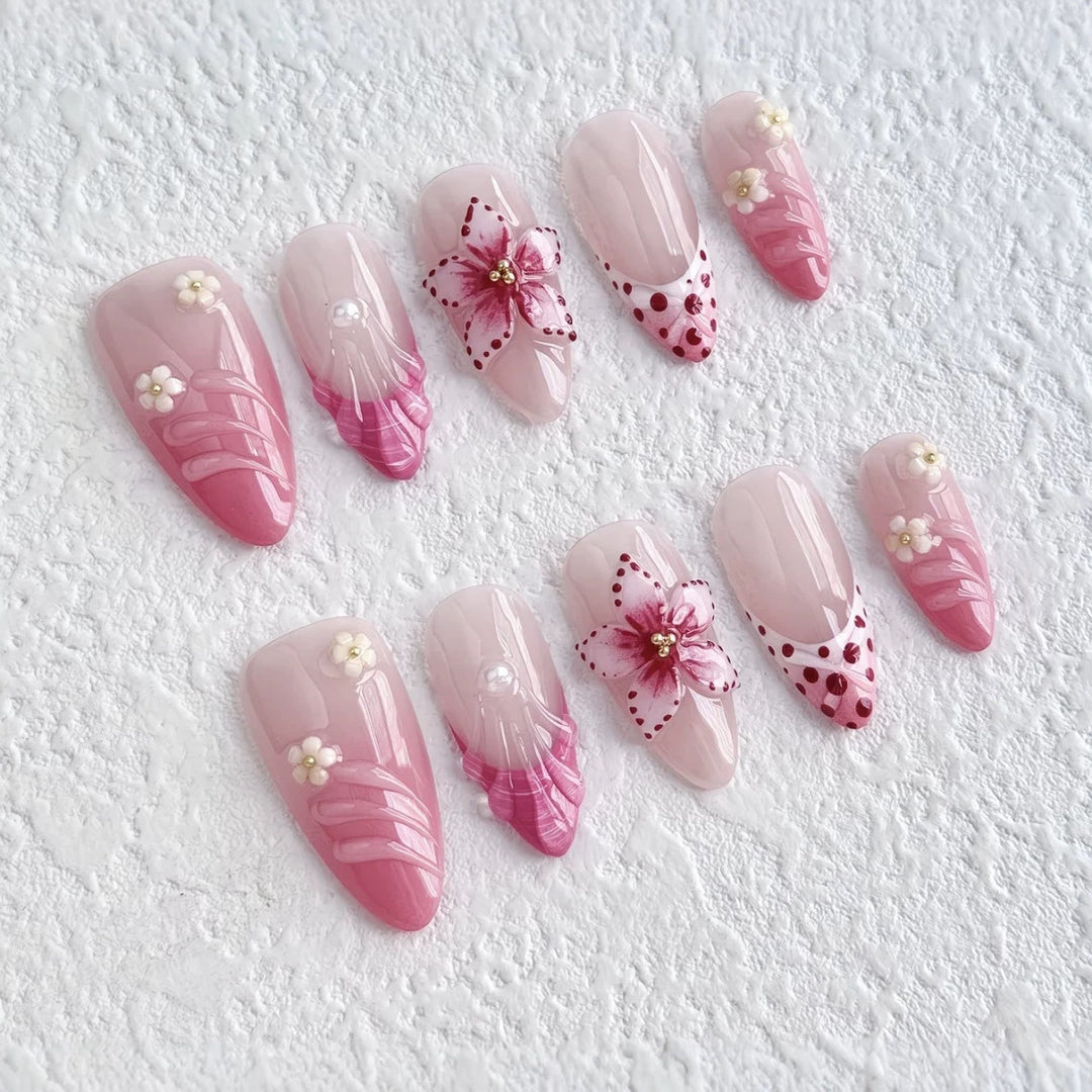 Artistic Floral-Accent Press-On Nails Bowlift