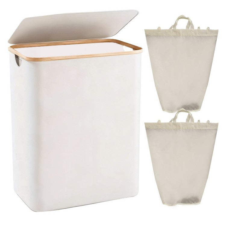Laundry separation system with bamboo lid and multiple compartments Bowlift