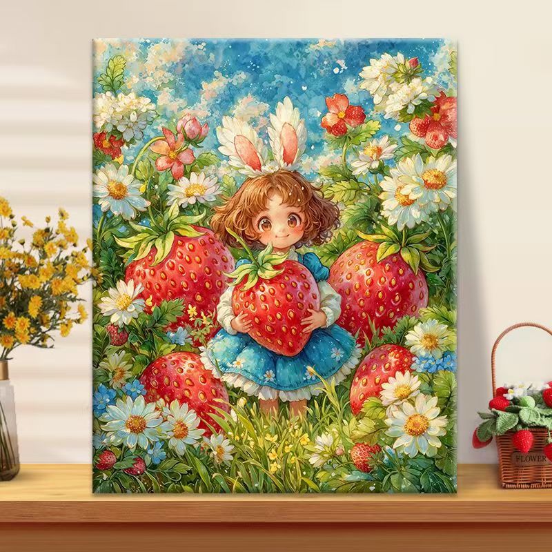 Whimsical Strawberry Garden Canvas Art Bowlift