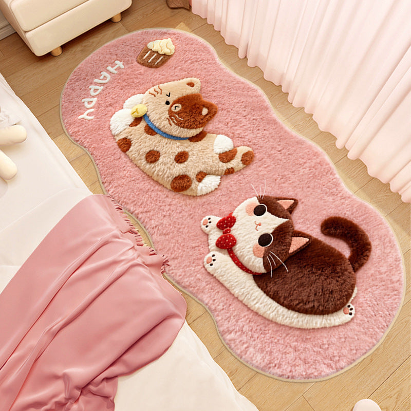 Cute Cartoon Cat-Themed Plush Area Rug