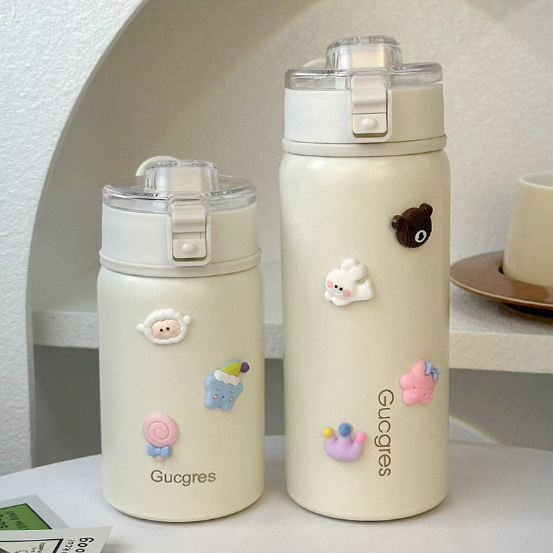Women's Insulated Drinking Bottle with Secure Flip Closure and Playful Design Bowlift