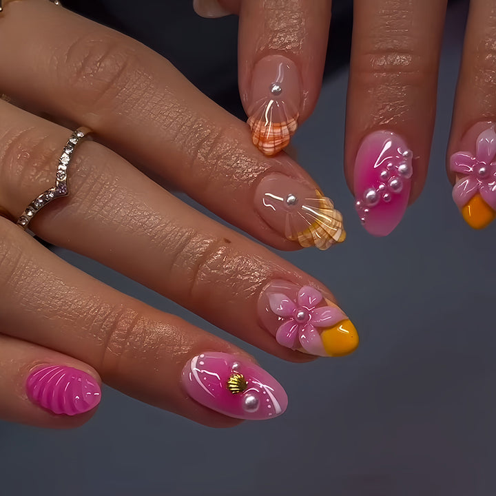 Artistic Shell-Inspired Press-On Nail Set Bowlift