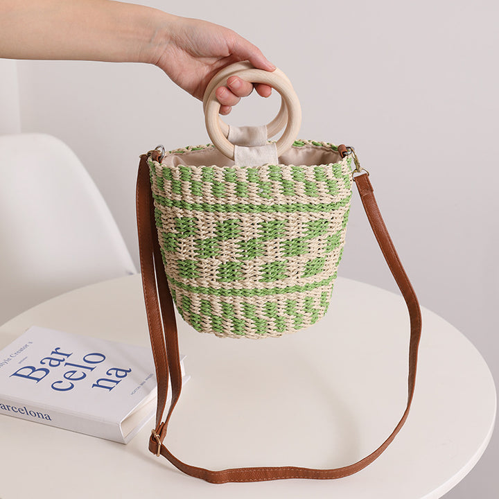 Handcrafted basket bag with wooden handle and adjustable shoulder strap Bowlift