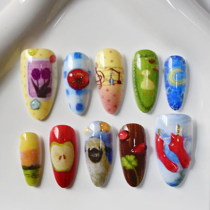 Artistic Ocean-Themed Press-On Nail Art Bowlift