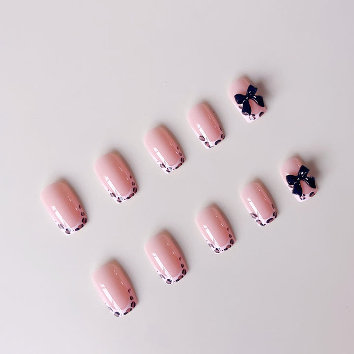 Artificial nail set with elegant 3D bows and leopard design Bowlift