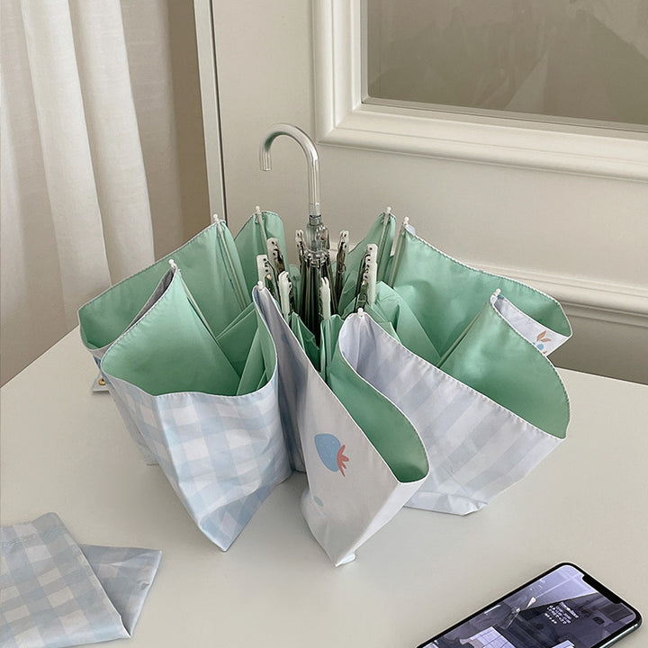 Women's elegant compact umbrella with Gingham pattern Bowlift
