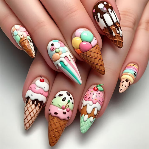 Artistic Ice Cream Cone Nail Art Bowlift