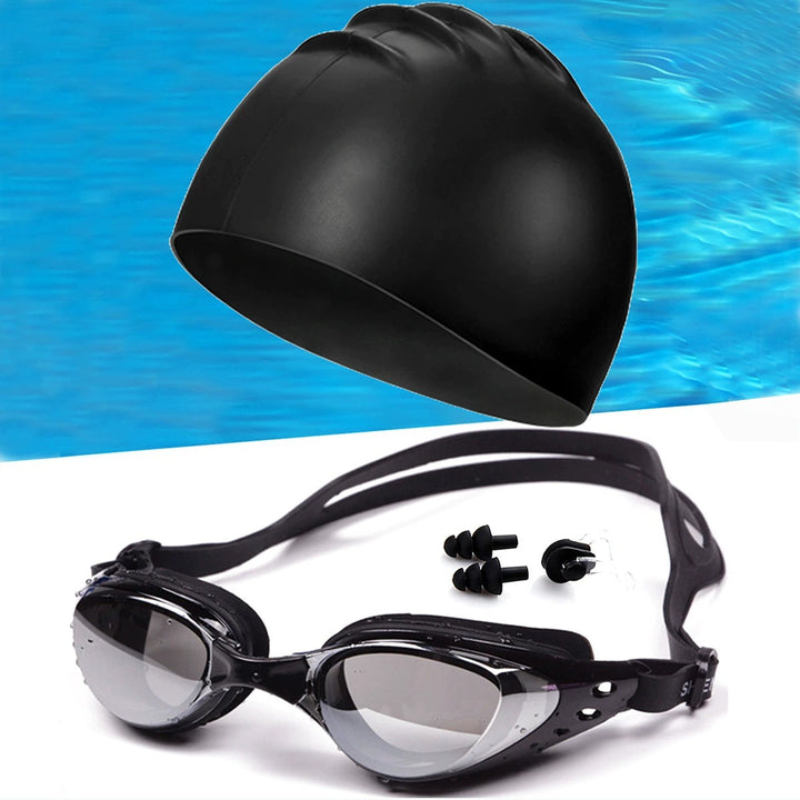 Swimming set with ergonomic swimming goggles and silicone cap Bowlift
