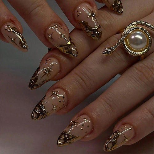 Premium Press-On Nail Set with Intricate Star and Decorative Designs Bowlift