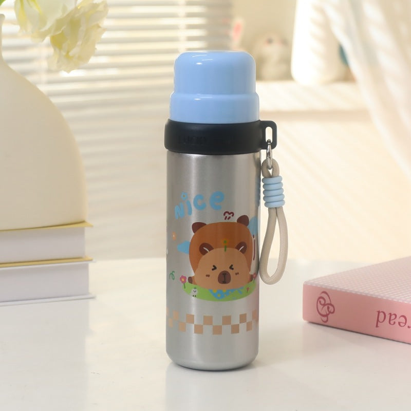 Women's insulated drinking bottle with playful animal design and practical carrying strap Bowlift
