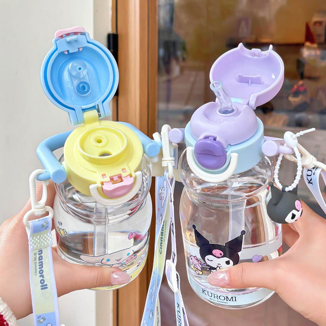 Women's water bottle with high-quality silicone carrying handle and playful character design Bowlift