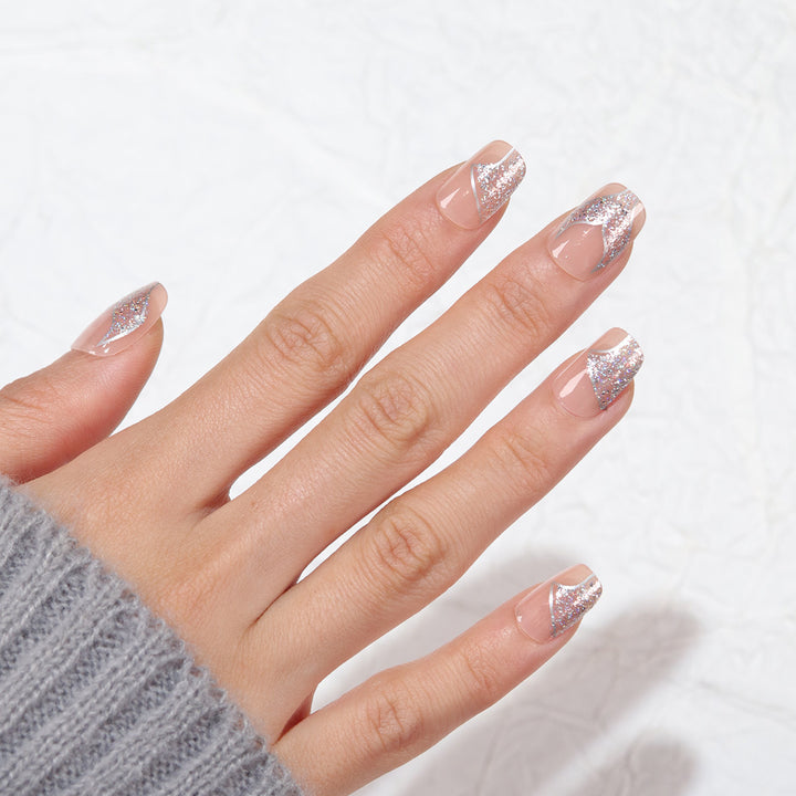 Glittery French Tip Press-On Nails Bowlift