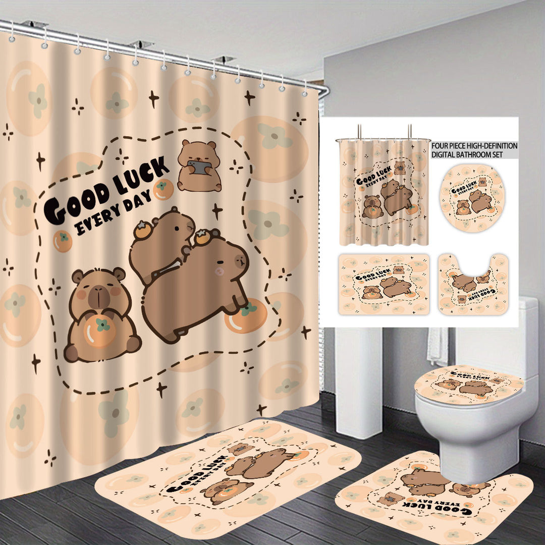Cute Bear-Themed Four-Piece Bathroom Set Bowlift