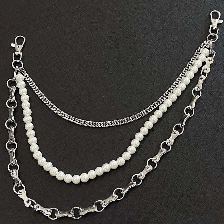 Fashionable chain bracelet with pearls and metal links Bowlift
