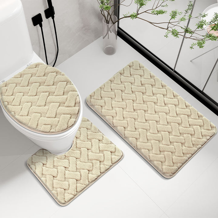 Plush Braided Toilet Mat Set