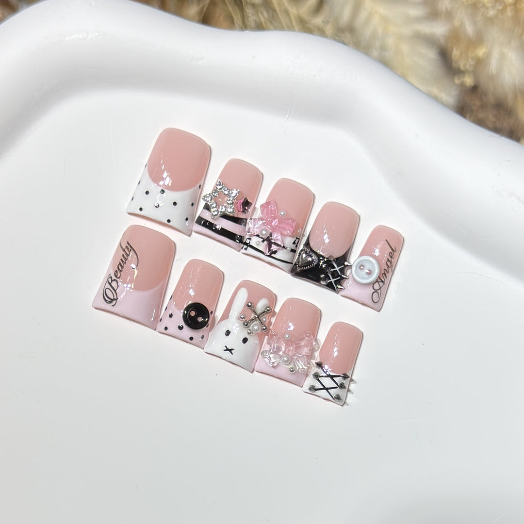 Artistic Designer Press-On Nail Set Bowlift