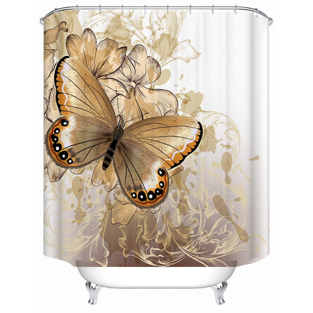 Butterfly-Inspired Floral Shower Curtain Bowlift