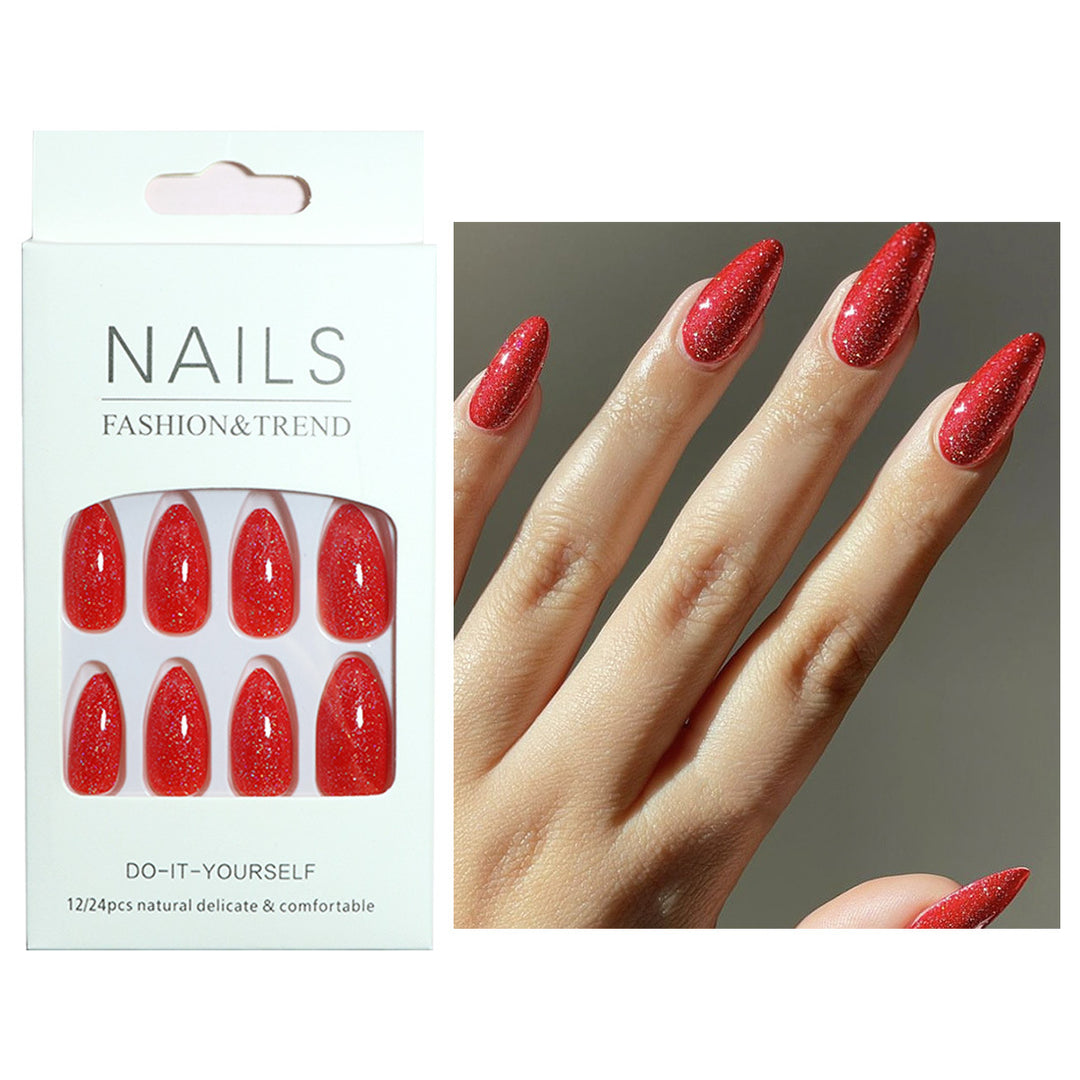 Glossy Glitter Almond-Shaped Press-On Nails Bowlift