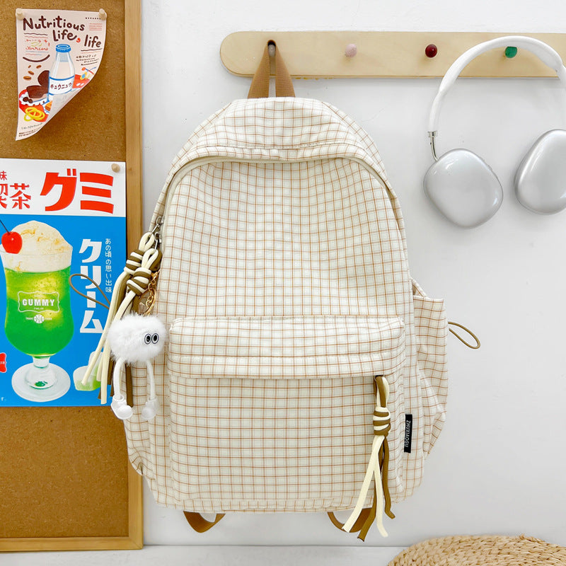Checked Pattern Casual Backpack