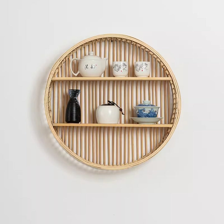 Round Wall Shelf Made of Natural Rattan Bowlift