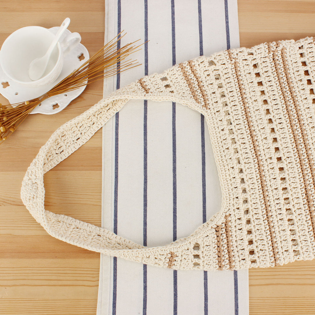 Braided Macrame Shoulder Bag with Modern Stripes Bowlift