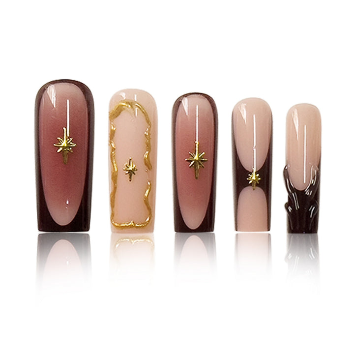 Luxurious Statement Stiletto Press-On Nails with Gold Accents Bowlift