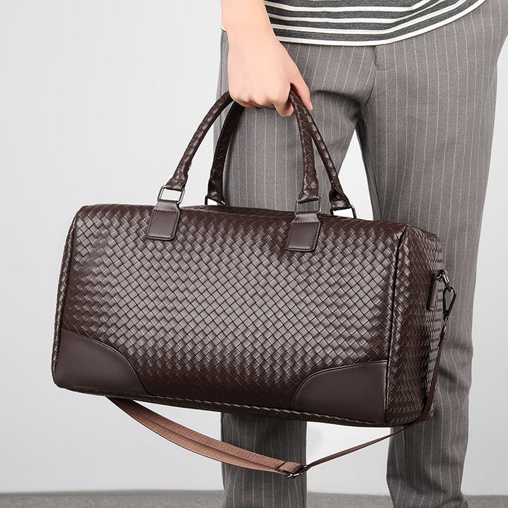 Premium Woven Leather Weekender Bag Bowlift