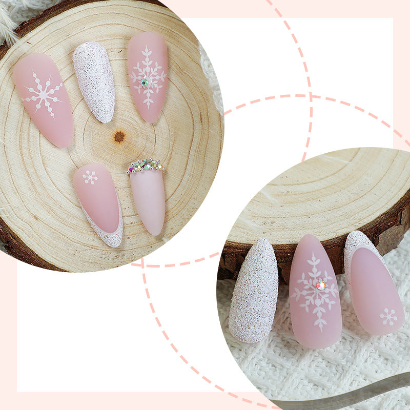 Elegant Press-On Nail Set with Winter Snowflake Designs Bowlift