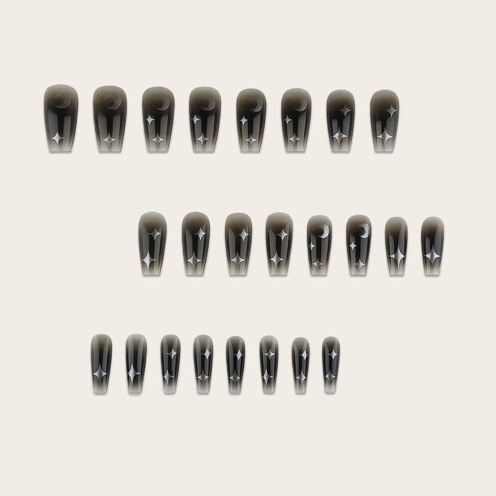 Artificial Nails in Elegant Moon Design with Shimmering Stars Bowlift