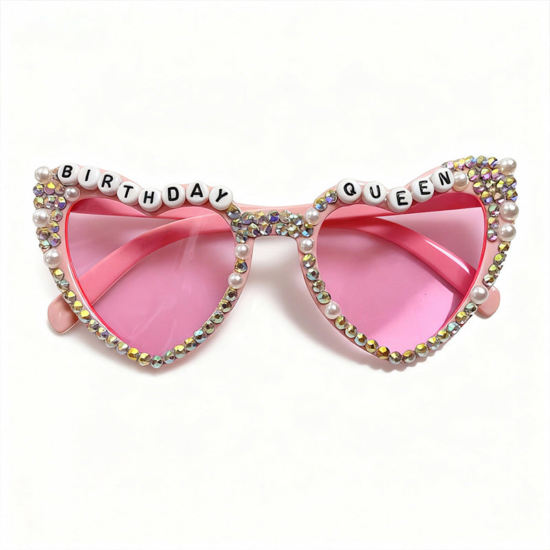 Decorative Rhinestone-Embellished Heart-Shaped Sunglasses Bowlift
