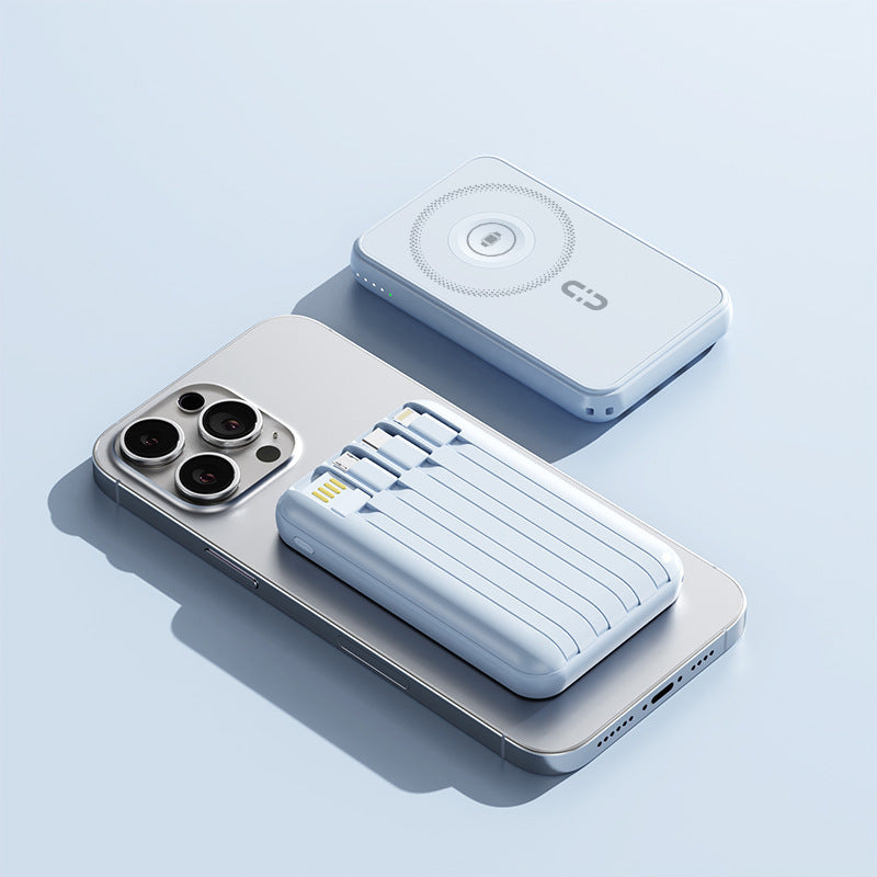 Compact power bank with integrated charging cable and fast charging function Bowlift