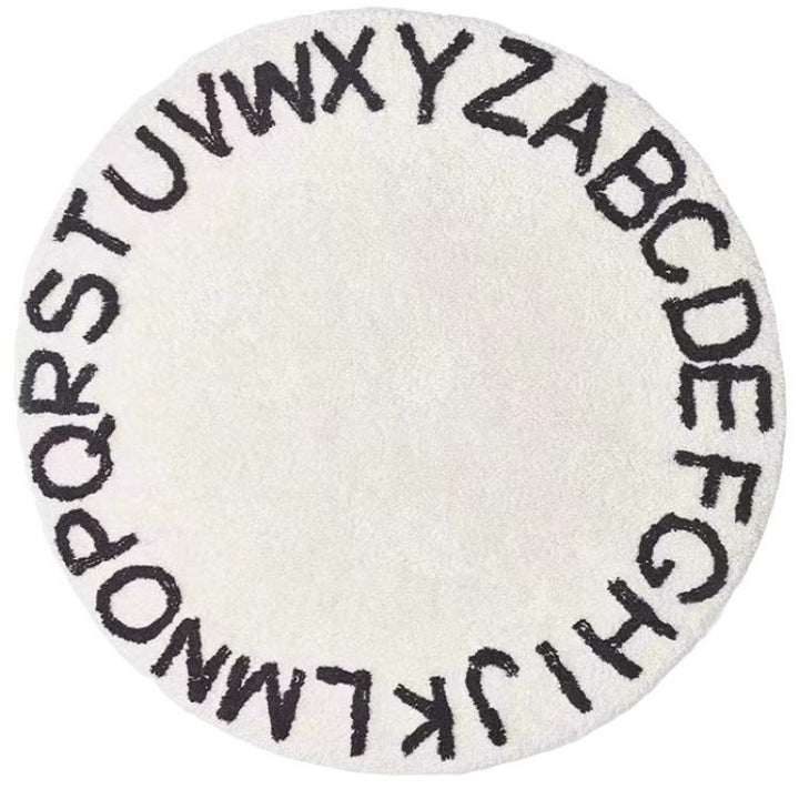 Round Alphabet Playroom Rug Soft Non-Slip Educational Floor Mat Bowlift
