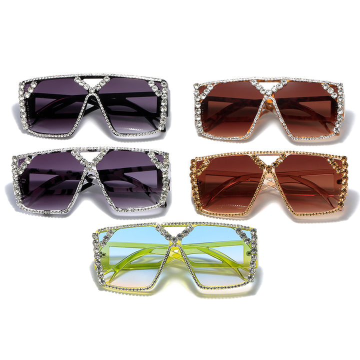 Women's Glamorous Oversized Sunglasses with Sparkling Frame and UV Protection Bowlift