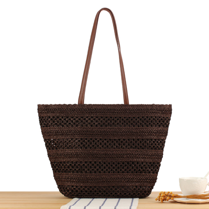 Elegant Bast Beach Bag with High-Quality Faux Leather Handles Bowlift