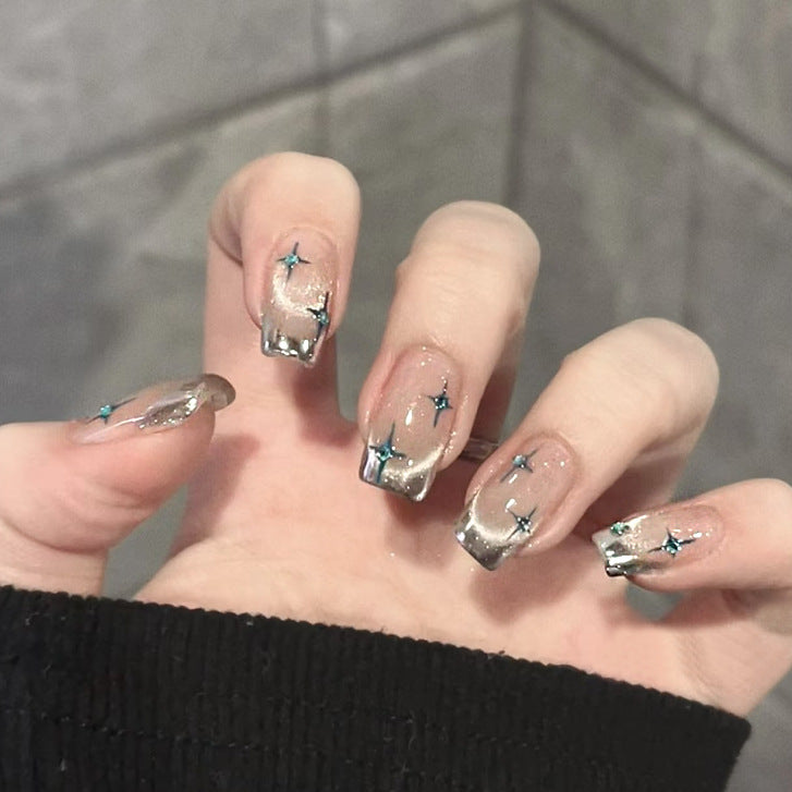 Decorative Press-On Nail Set with Glittering Star Accents Bowlift