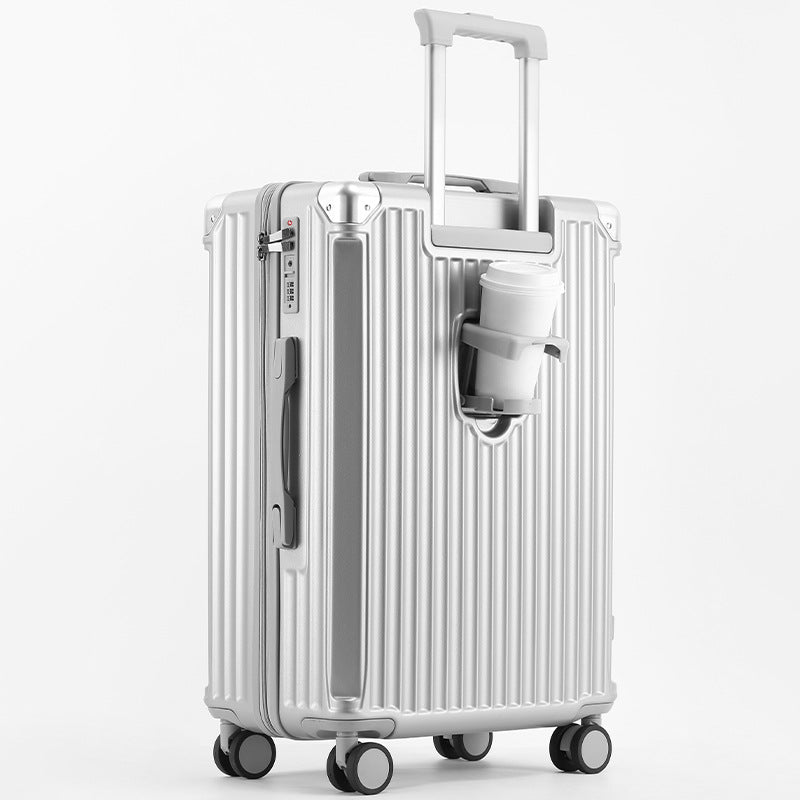 Unisex Travel-Friendly Hard Shell Suitcase with Integrated Beverage Holder Bowlift