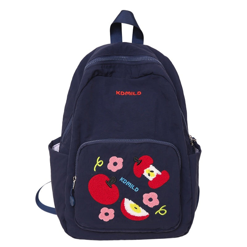 Casual Embroidered Apple Print School Backpack Bowlift