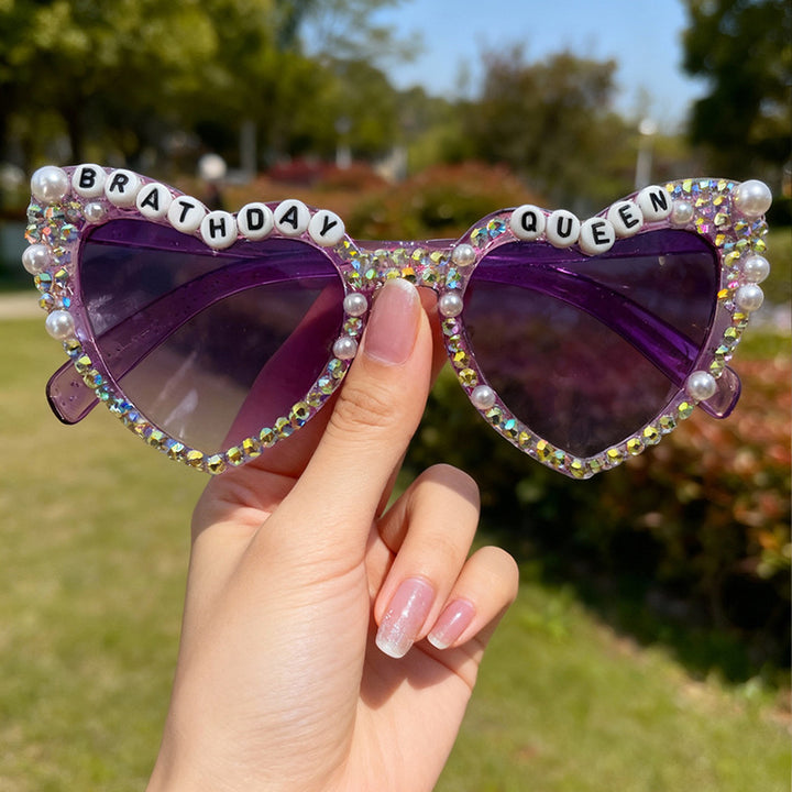 Decorative Rhinestone-Embellished Heart Sunglasses Bowlift