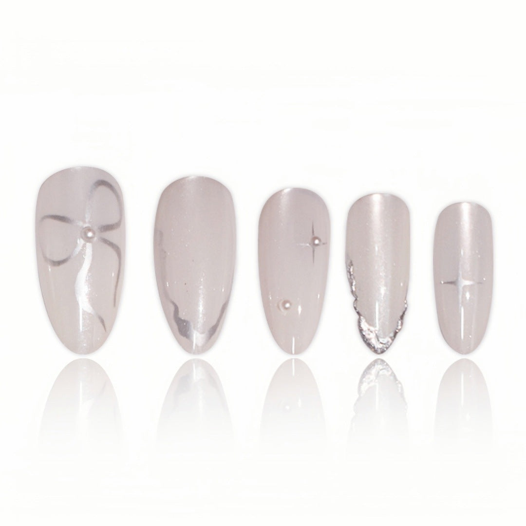 Elegant Stiletto Nail Art Extensions with Silver Accents Bowlift