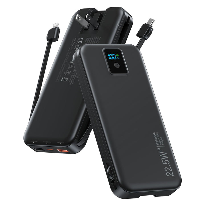 Power bank with digital LCD display and integrated charger Bowlift
