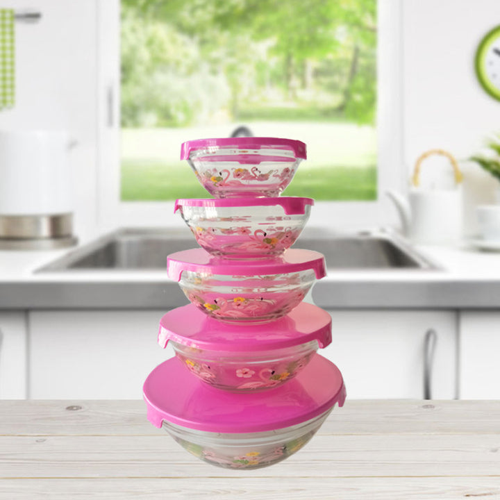 Ladies Storage Bowls Set with Colorful Flamingo Motifs Bowlift
