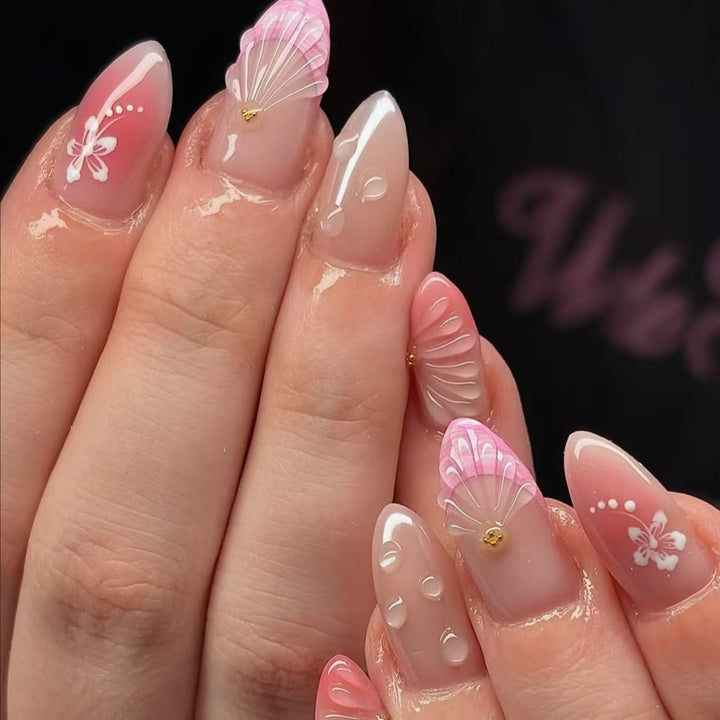 Artificial Nail Set with Floral Designs and 3D Decorations Bowlift