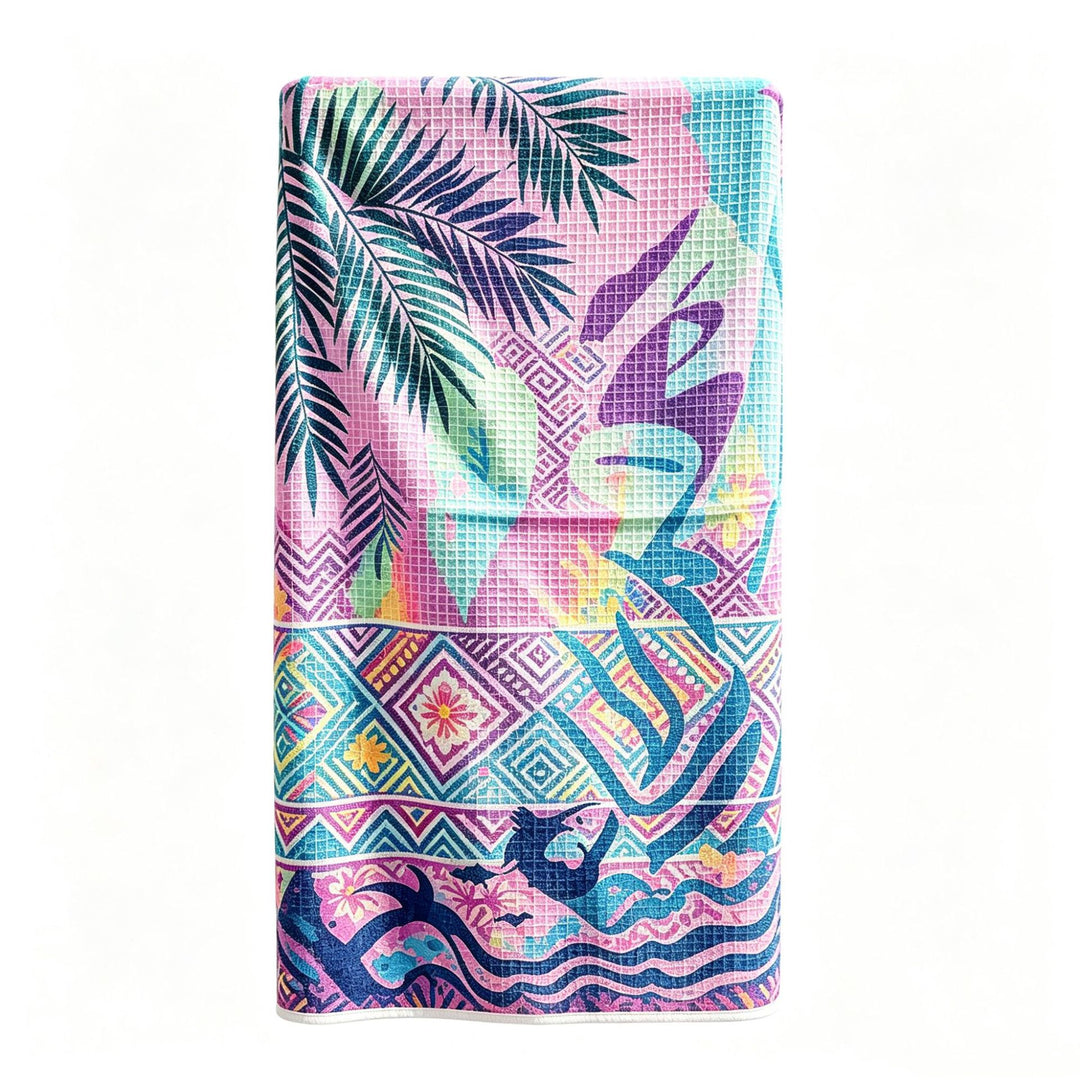 Multifunctional beach blanket with appealing tropical pattern Bowlift