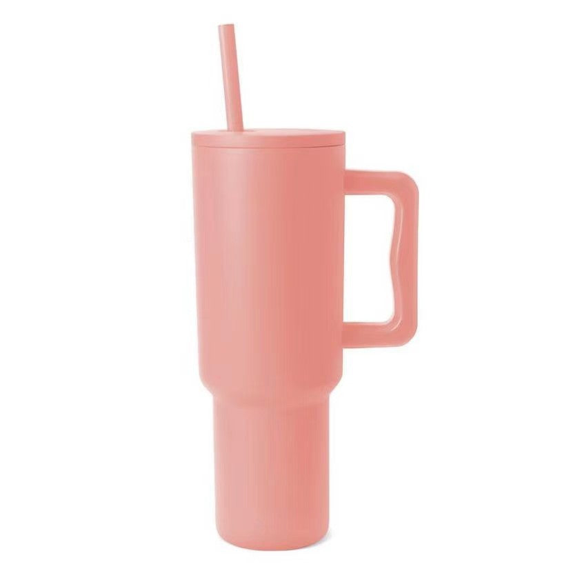 Women thermos cup with ergonomic handle and integrated straw Bowlift