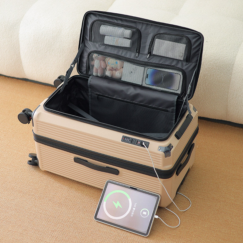 Men's Smart Multi-Compartment Hard Shell Travel Suitcase Bowlift