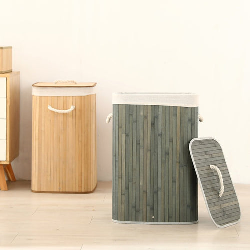 Elegant Laundry Basket Made of Bamboo with Practical Lid Bowlift