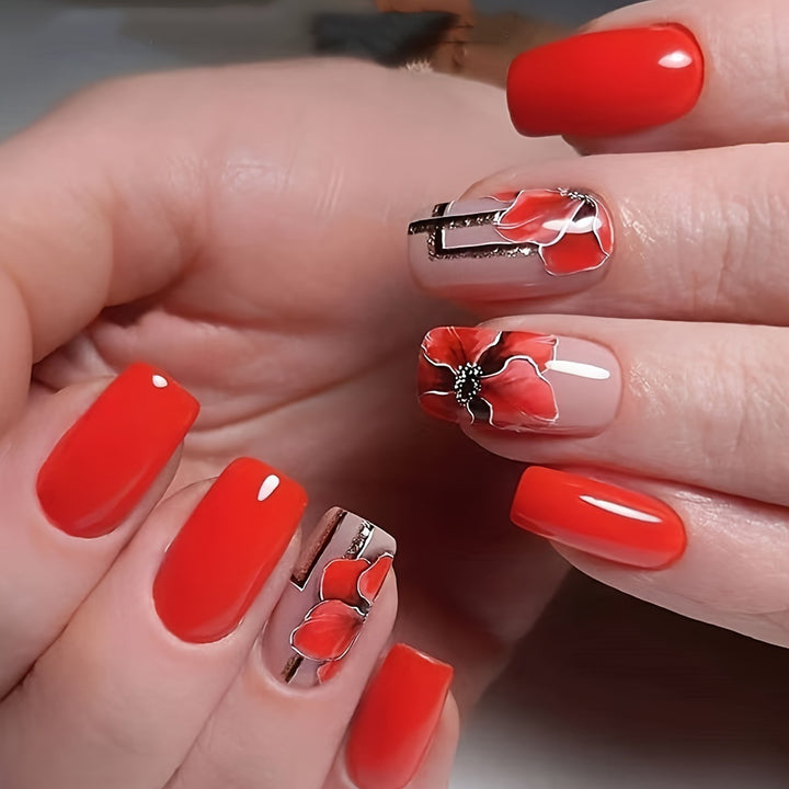 Creative Art Nails with Stylish Poppy Flower Design Bowlift