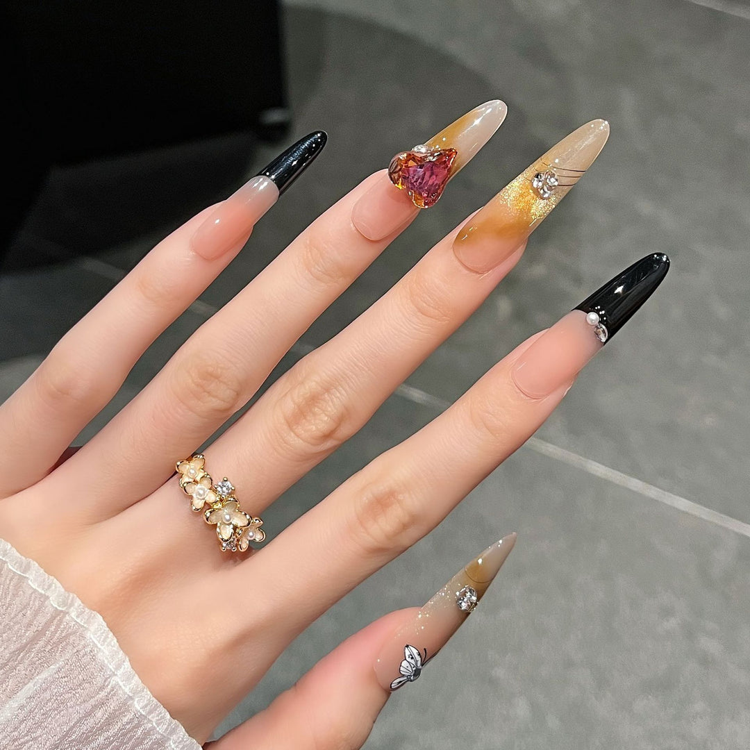 Artistic 3D Butterfly and Gem Nail Extensions Bowlift